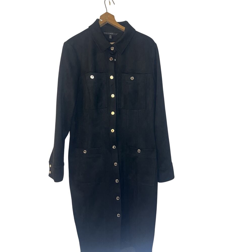 White House Black Market Suede Like Womens Coat Dress Black Size 16 Stretch